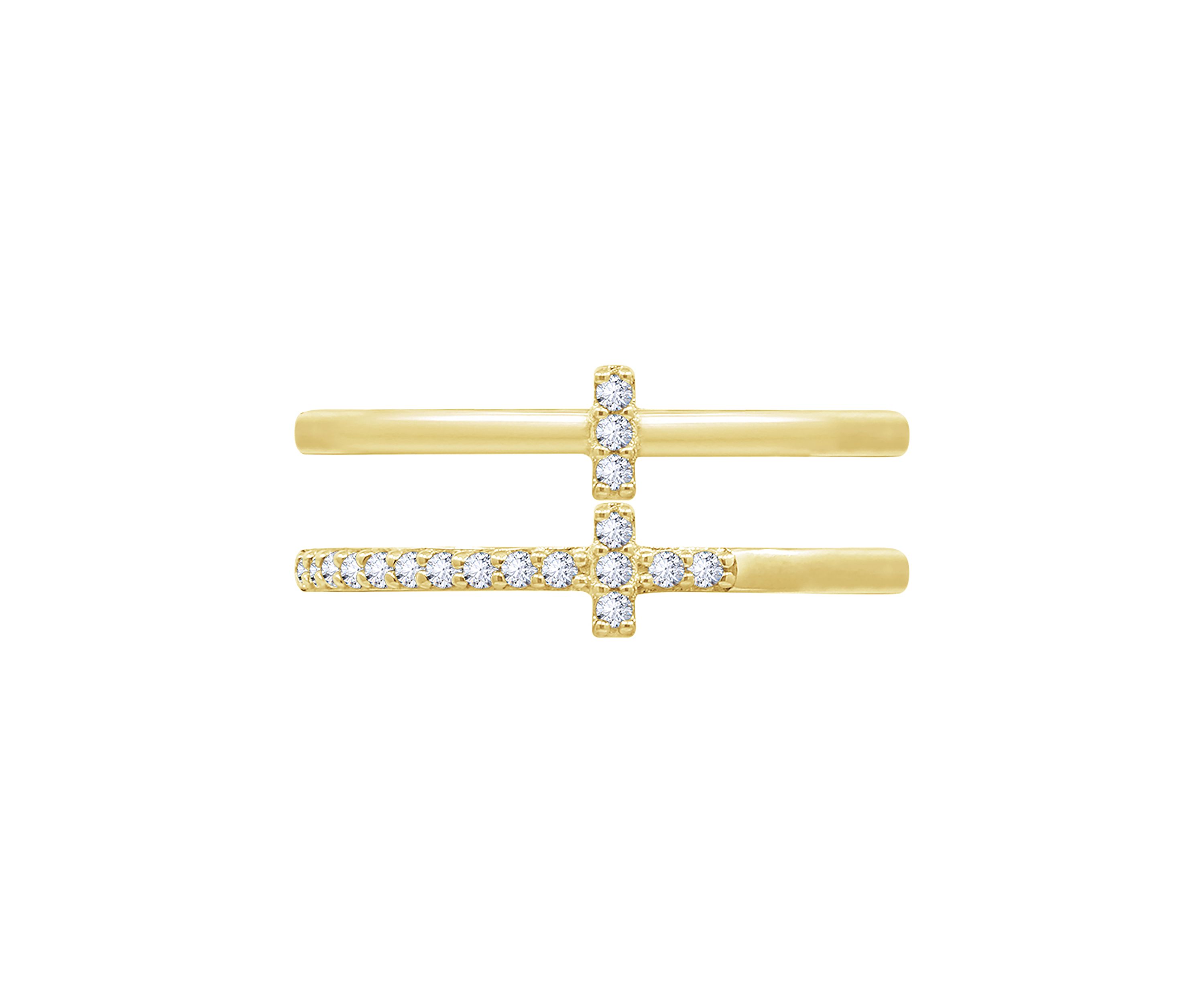 Yellow Gold Plated Sterling Silver Round 1/4 ct. t.w. Cubic Zirconia Set of 2 Stackable Rings 