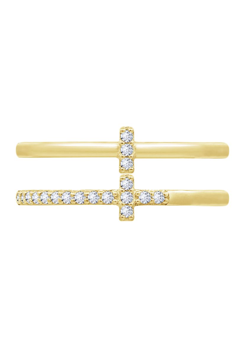Yellow Gold Plated Sterling Silver Round 1/4 ct. t.w. Cubic Zirconia Set of 2 Stackable Rings 