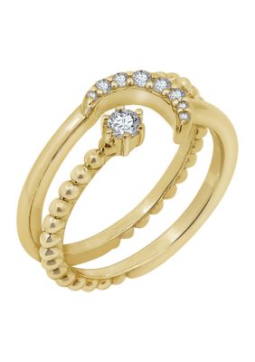 Yellow Gold Plated Sterling Silver 1/5 ct. t.w. Cubic Zirconia Celestial Moon and Star Ring Set