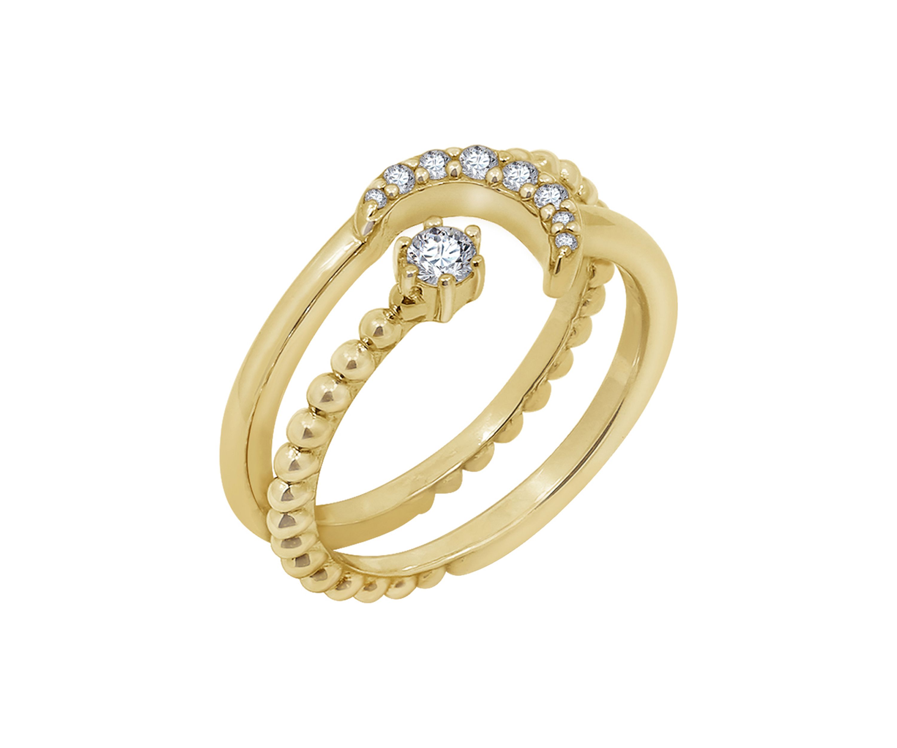 Yellow Gold Plated Sterling Silver 1/5 ct. t.w. Cubic Zirconia Celestial Moon and Star Ring Set