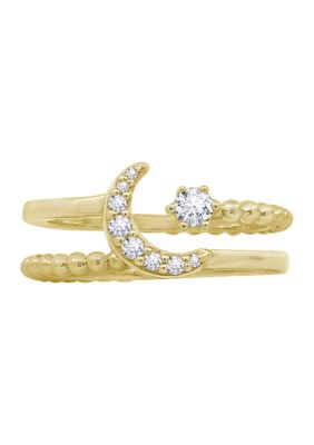 Yellow Gold Plated Sterling Silver 1/5 ct. t.w. Cubic Zirconia Celestial Moon and Star Ring Set