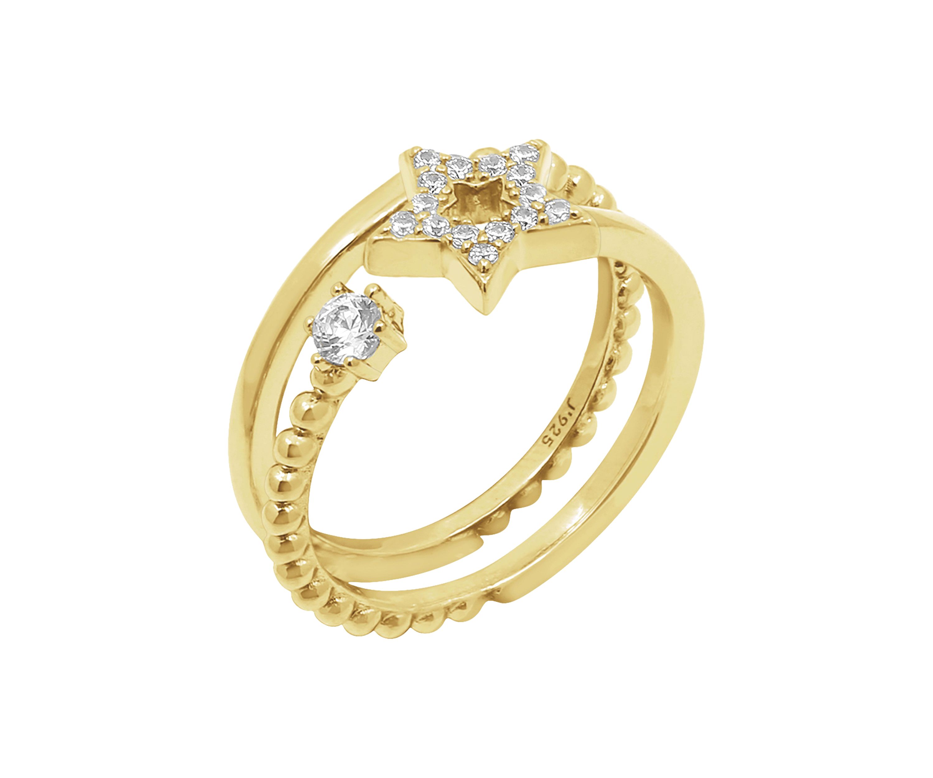 Yellow Gold Plated Sterling Silver 1/6 ct. t.w. Cubic Zirconia Celestial Star Ring Set