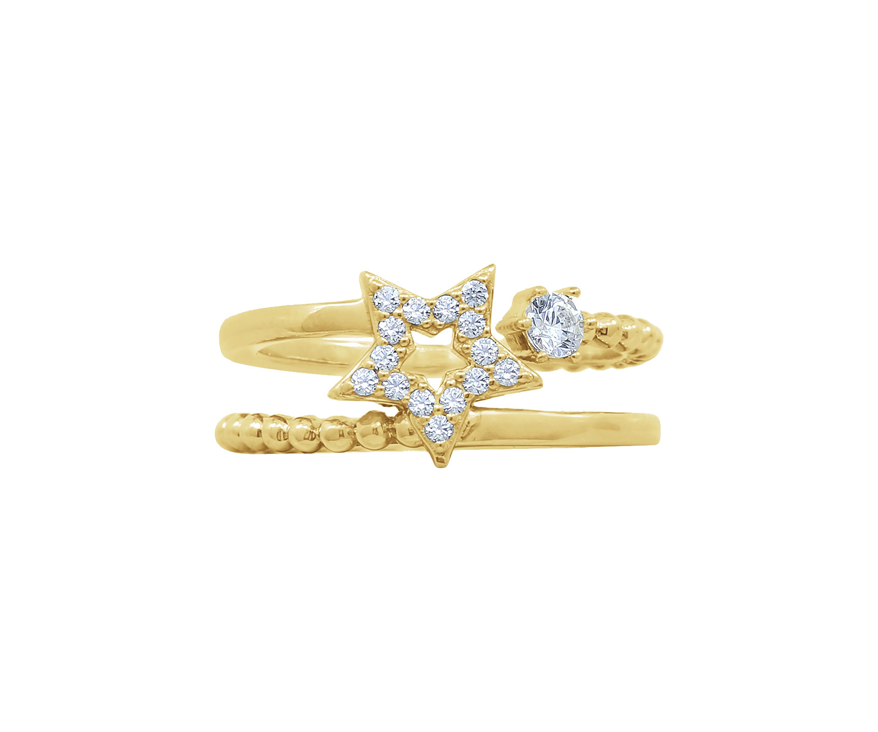 Yellow Gold Plated Sterling Silver 1/6 ct. t.w. Cubic Zirconia Celestial Star Ring Set