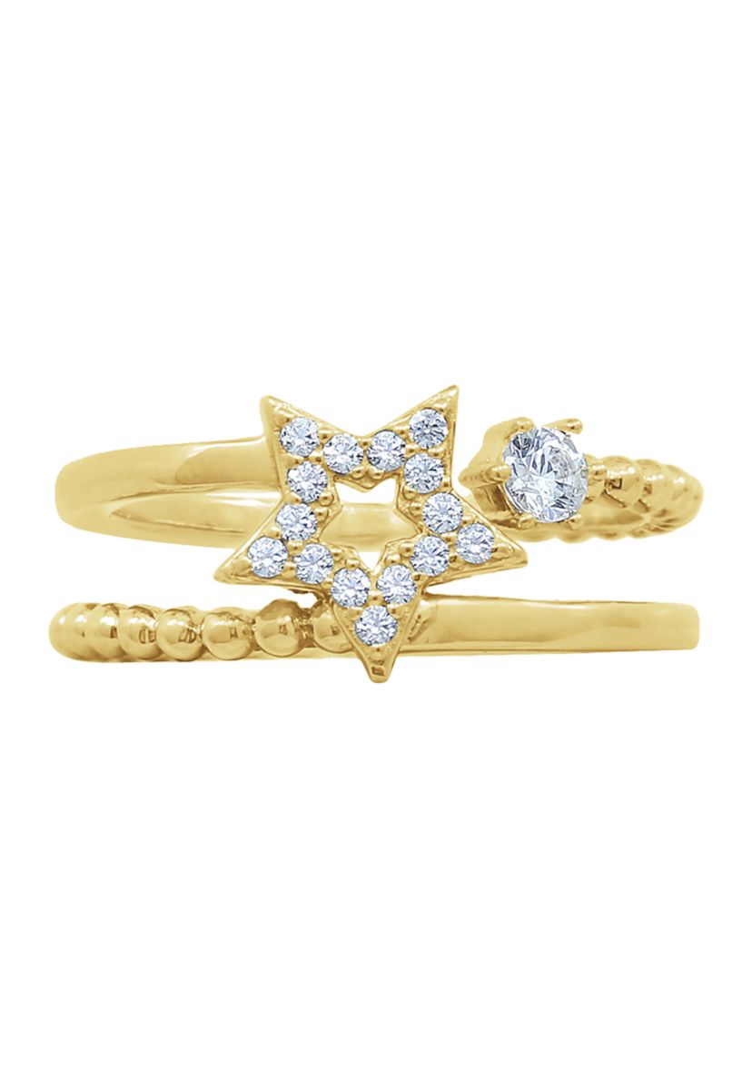 Yellow Gold Plated Sterling Silver 1/6 ct. t.w. Cubic Zirconia Celestial Star Ring Set