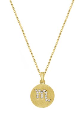 J'admire Yellow Gold Plated Sterling Silver PavÃ© Zodiac Disc Pendant Necklace, 16 In + 2 In Extender