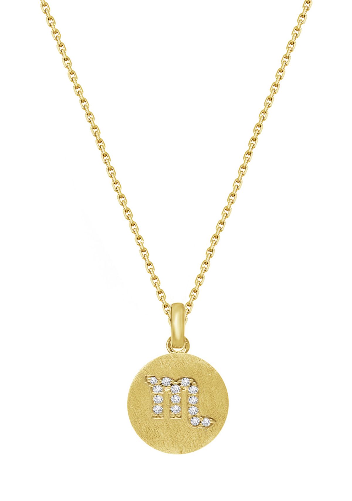 Yellow Gold Plated Sterling Silver Pavé  Zodiac Disc Pendant Necklace, 16 in + 2 in Extender