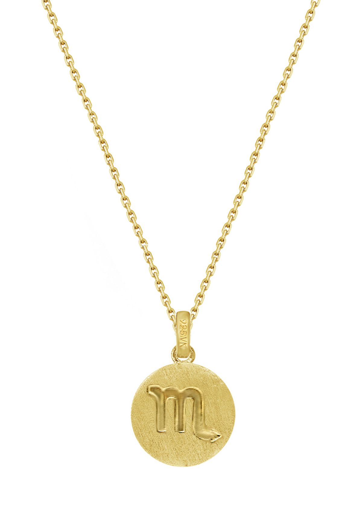Yellow Gold Plated Sterling Silver Pavé  Zodiac Disc Pendant Necklace, 16 in + 2 in Extender