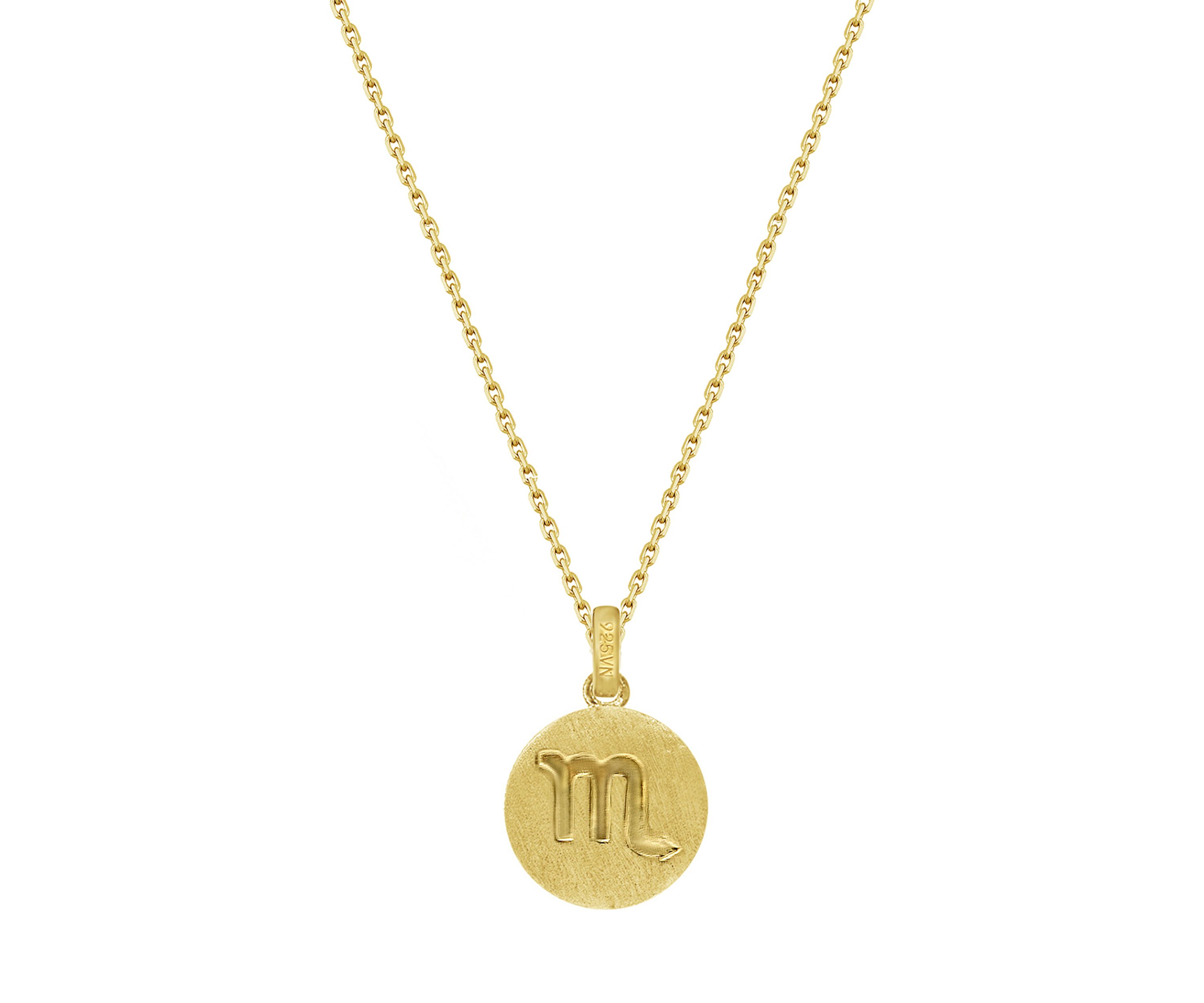 Yellow Gold Plated Sterling Silver Pavé  Zodiac Disc Pendant Necklace, 16 in + 2 in Extender