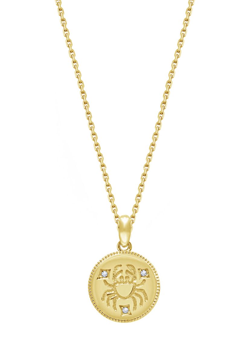 Yellow Gold Plated Sterling Silver Zodiac Star Coin Pendant Necklace, 18 inch