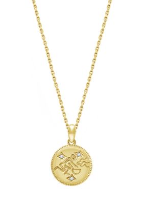 Yellow Gold Plated Sterling Silver Zodiac Star Coin Pendant Necklace, 18 inch