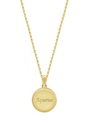 Yellow Gold Plated Sterling Silver Zodiac Star Coin Pendant Necklace, 18 inch