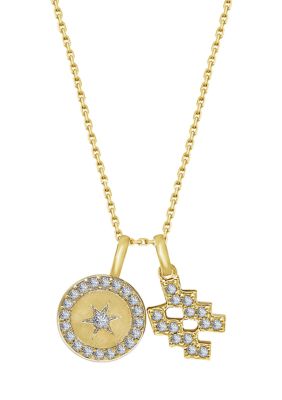 Yellow Gold Plated Sterling Silver Zodiac Set Pendant Necklace, 16 + 2 Extender