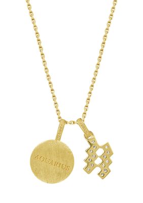 Yellow Gold Plated Sterling Silver Zodiac Set Pendant Necklace, 16 + 2 Extender