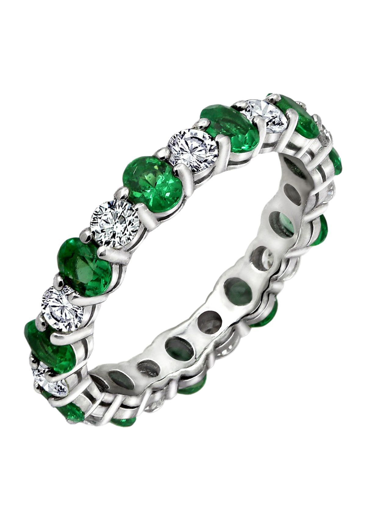 Oval Cut Created Emerald Eternity Band Ring