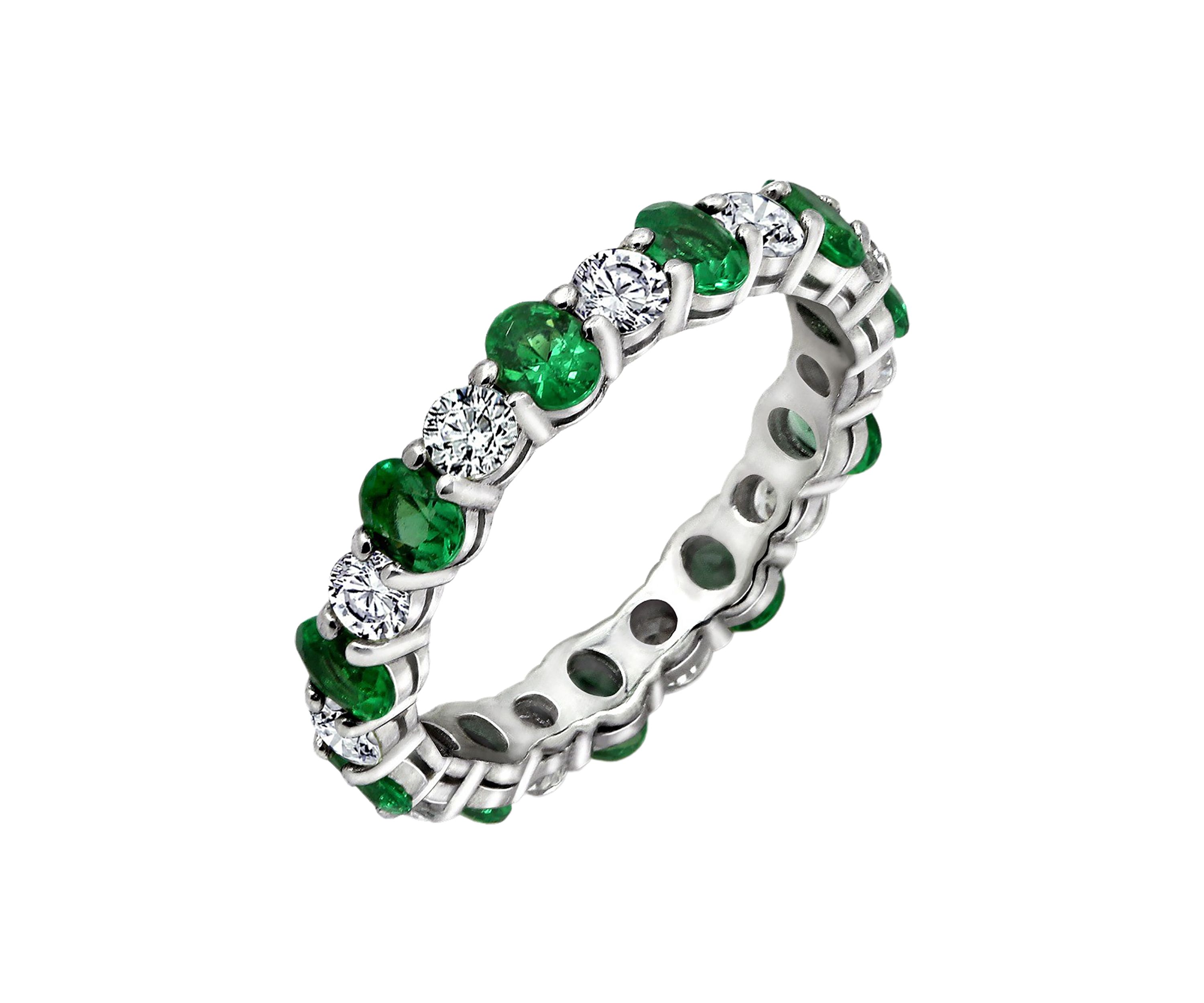 Oval Cut Created Emerald Eternity Band Ring