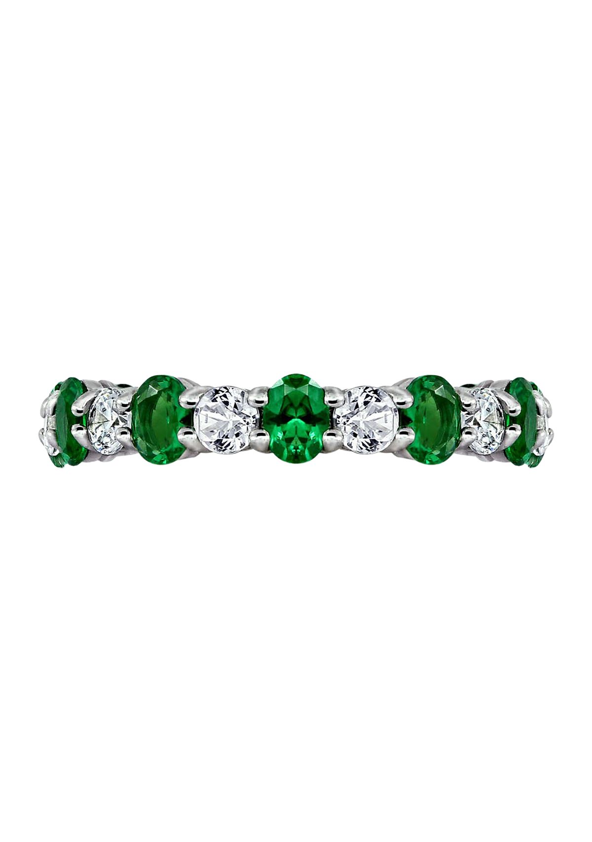 Oval Cut Created Emerald Eternity Band Ring
