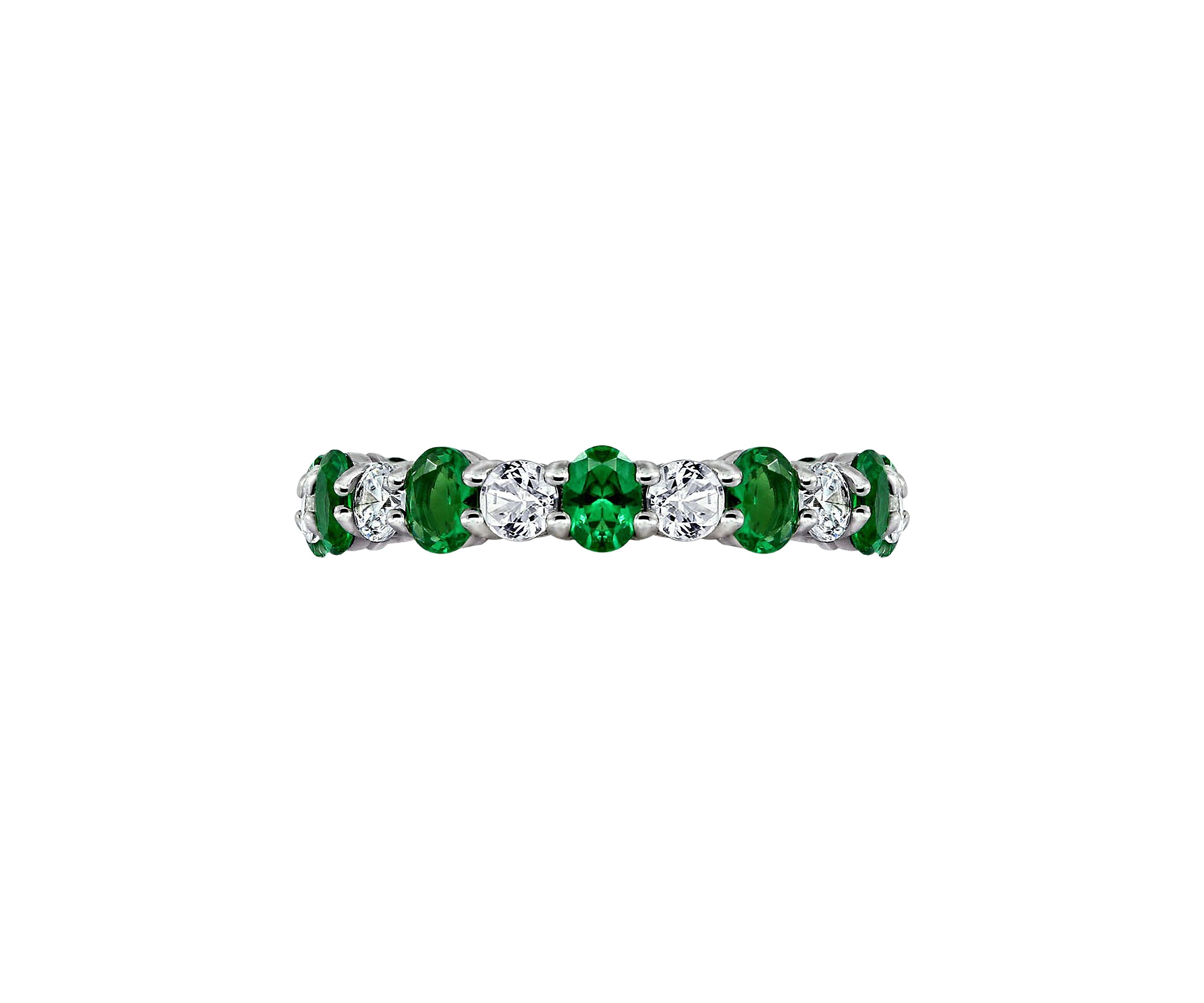 Oval Cut Created Emerald Eternity Band Ring