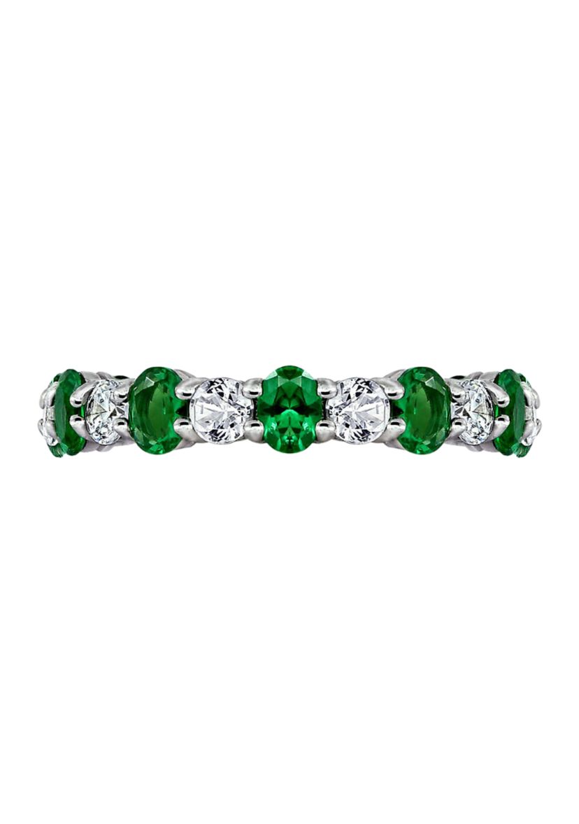Oval Cut Created Emerald Eternity Band Ring