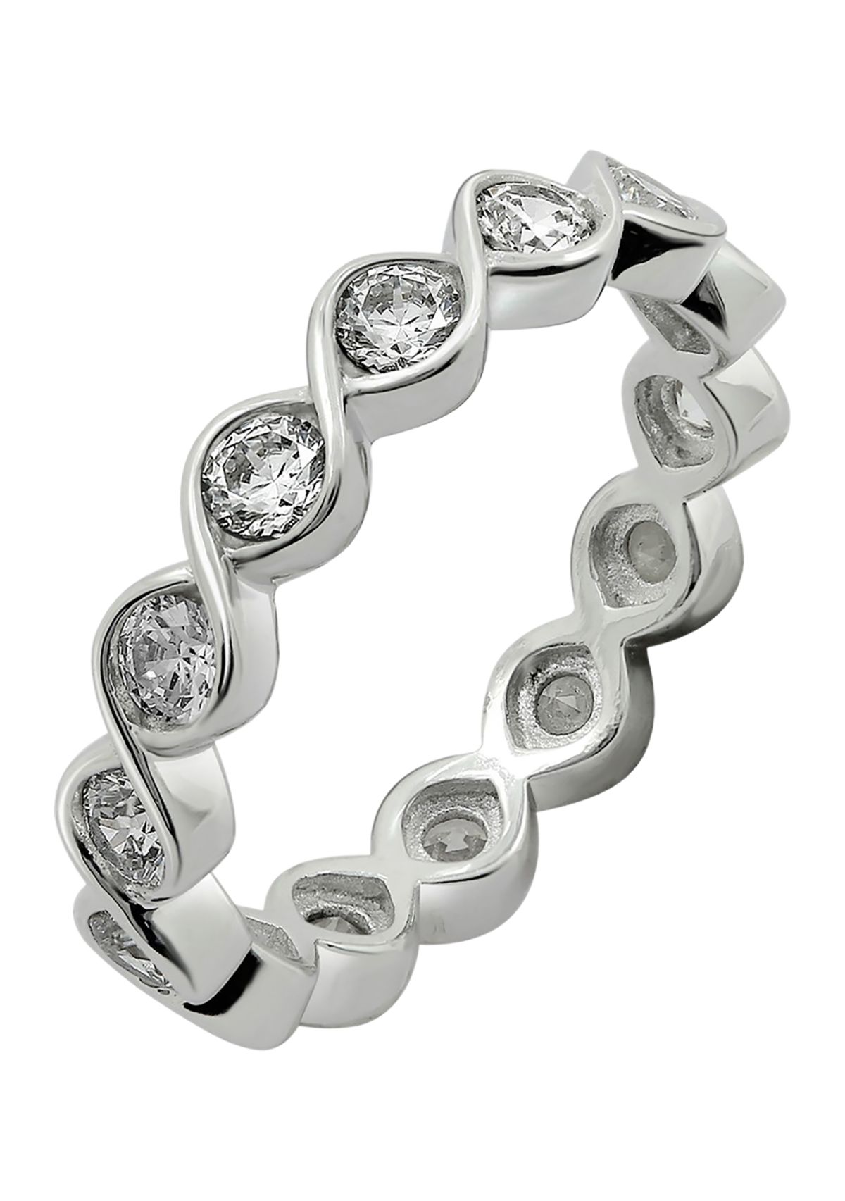 Cubic Zirconia Twisted Bezel Set Eternity Band Ring