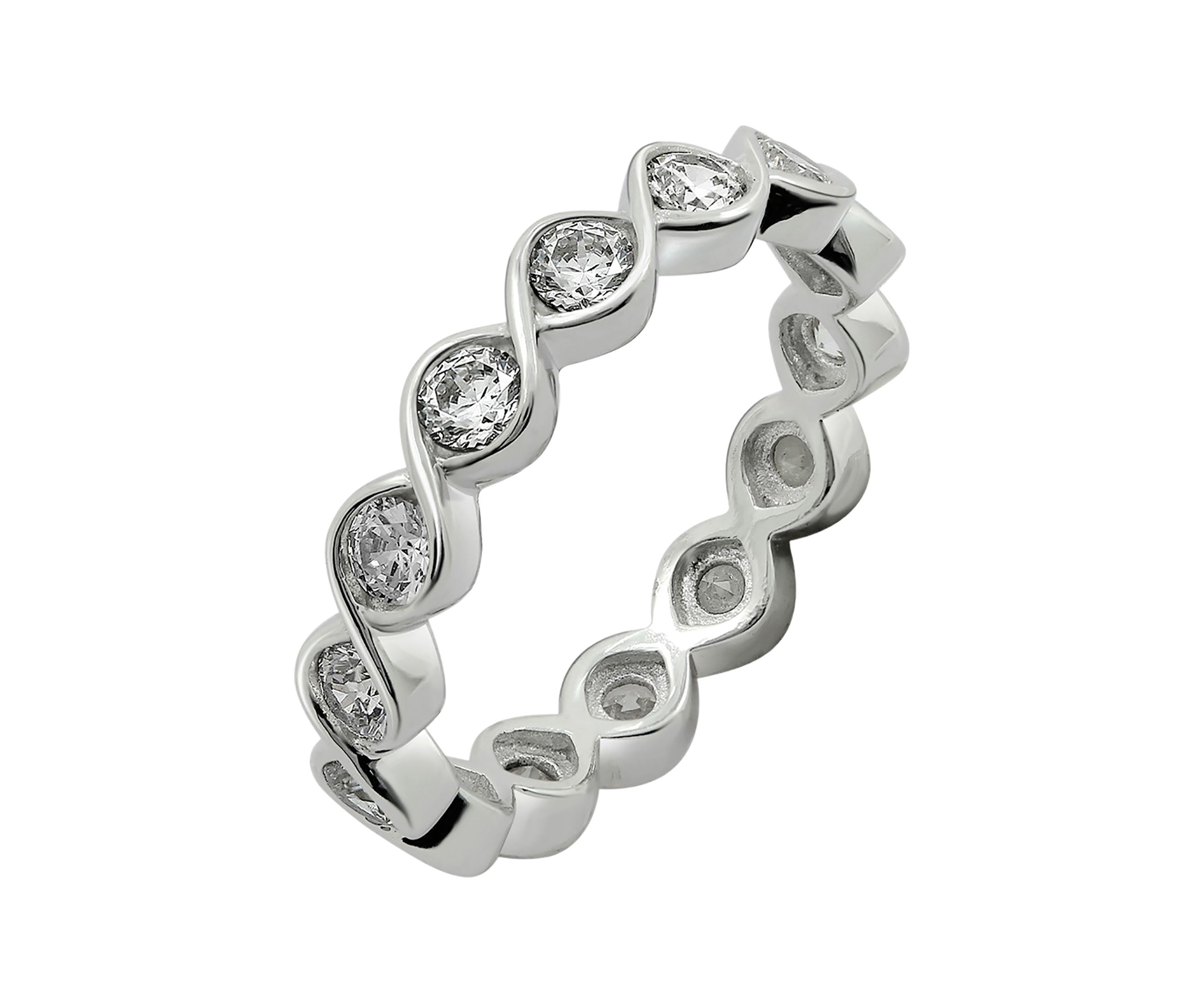 Cubic Zirconia Twisted Bezel Set Eternity Band Ring