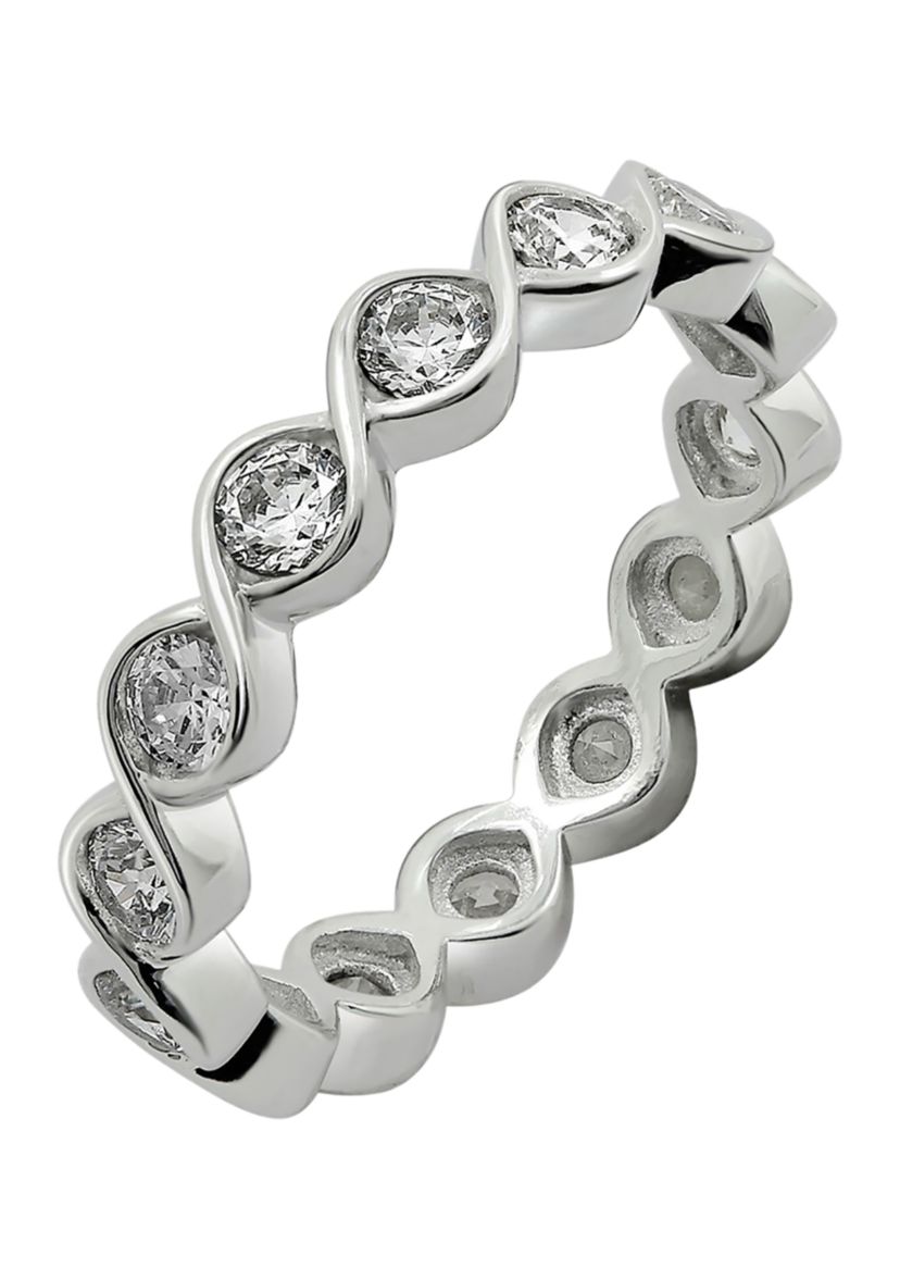 Cubic Zirconia Twisted Bezel Set Eternity Band Ring