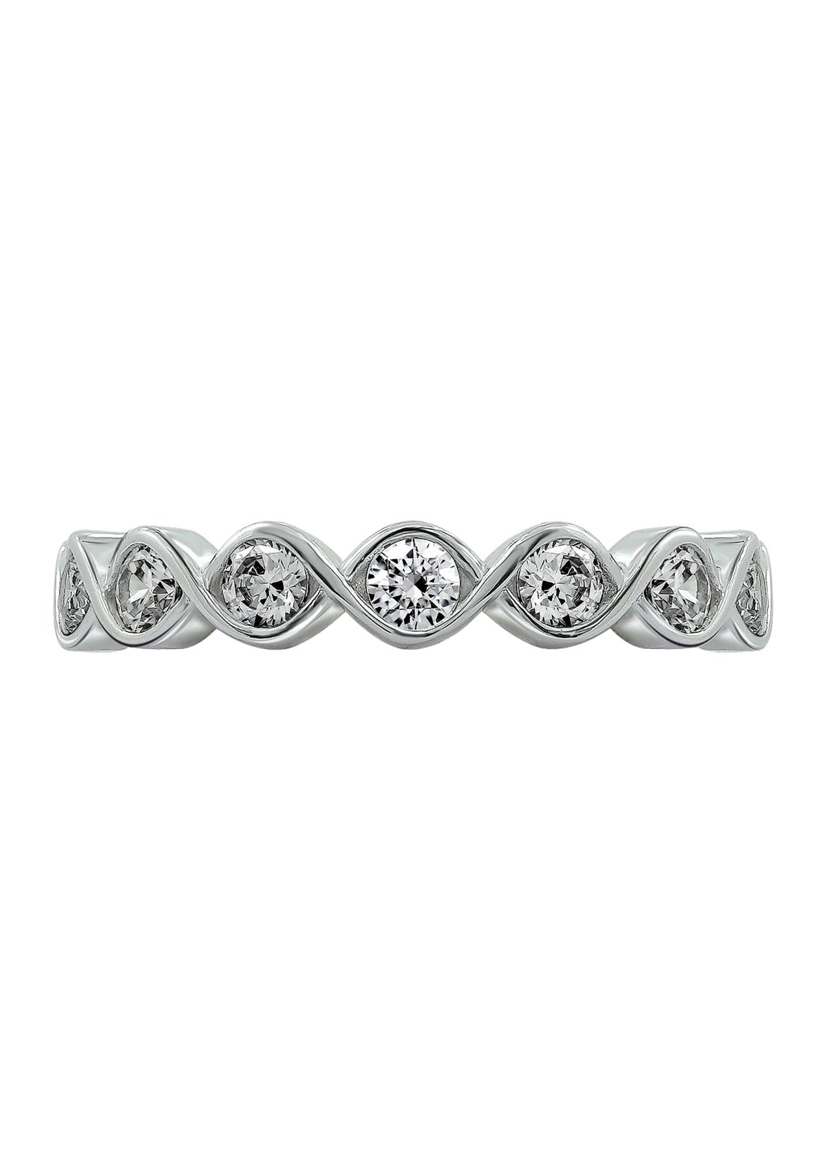 Cubic Zirconia Twisted Bezel Set Eternity Band Ring