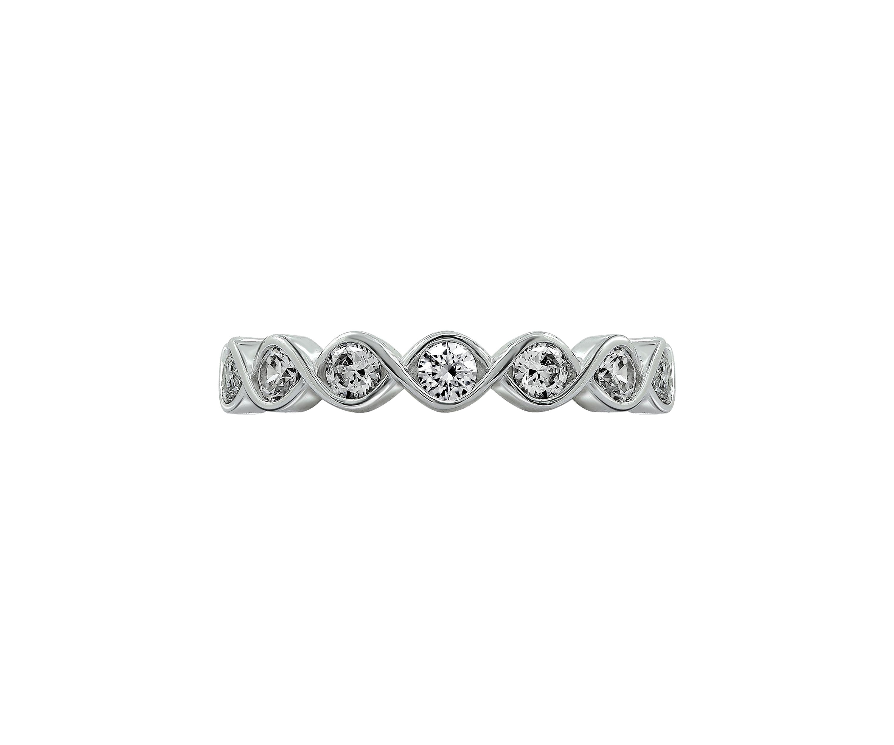 Cubic Zirconia Twisted Bezel Set Eternity Band Ring