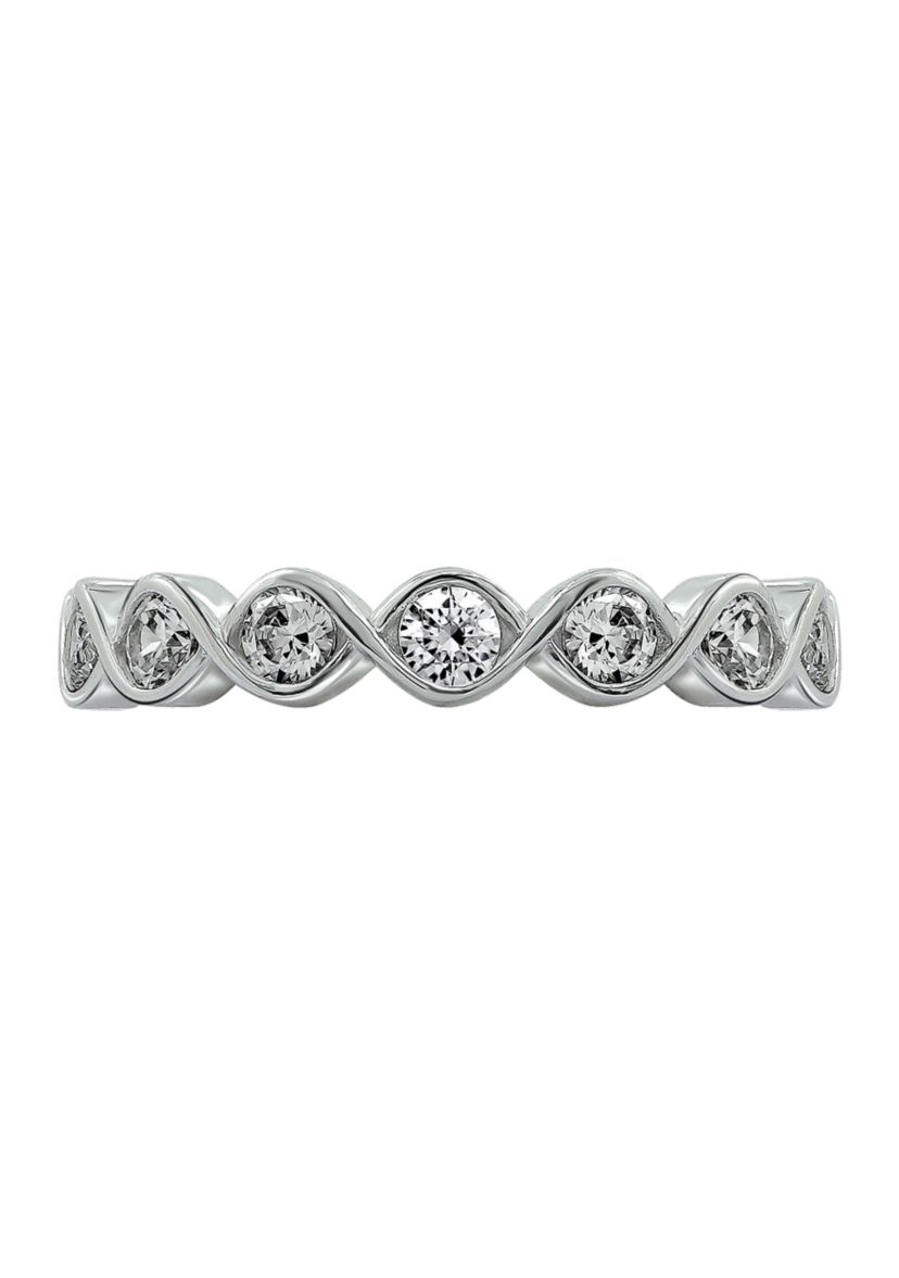 Cubic Zirconia Twisted Bezel Set Eternity Band Ring
