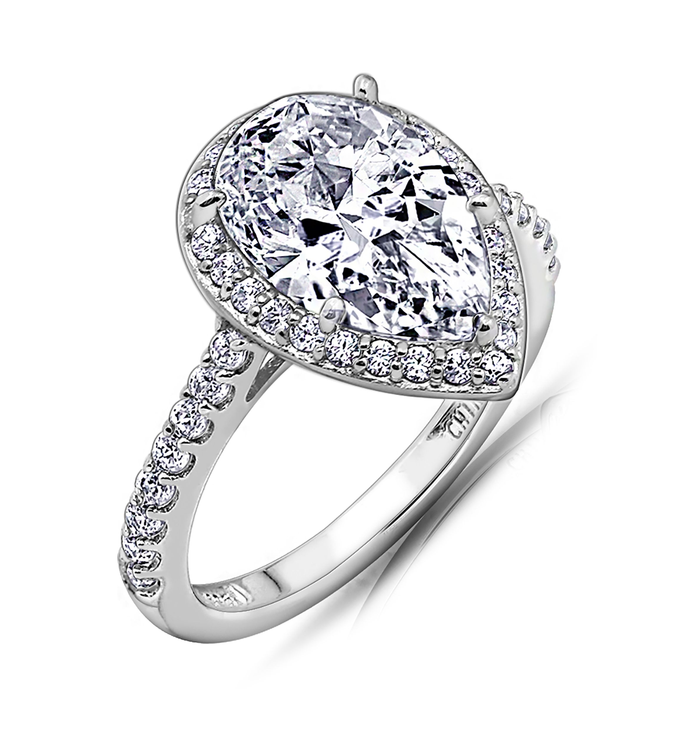 100 Facet Pear Cut 3.4 ct. t.w. Cubic Zirconia Halo Ring
