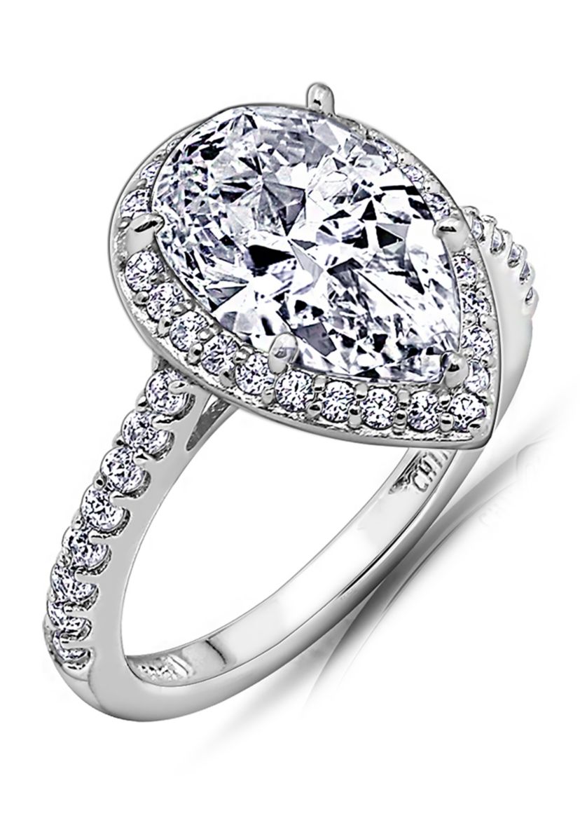 100 Facet Pear Cut 3.4 ct. t.w. Cubic Zirconia Halo Ring