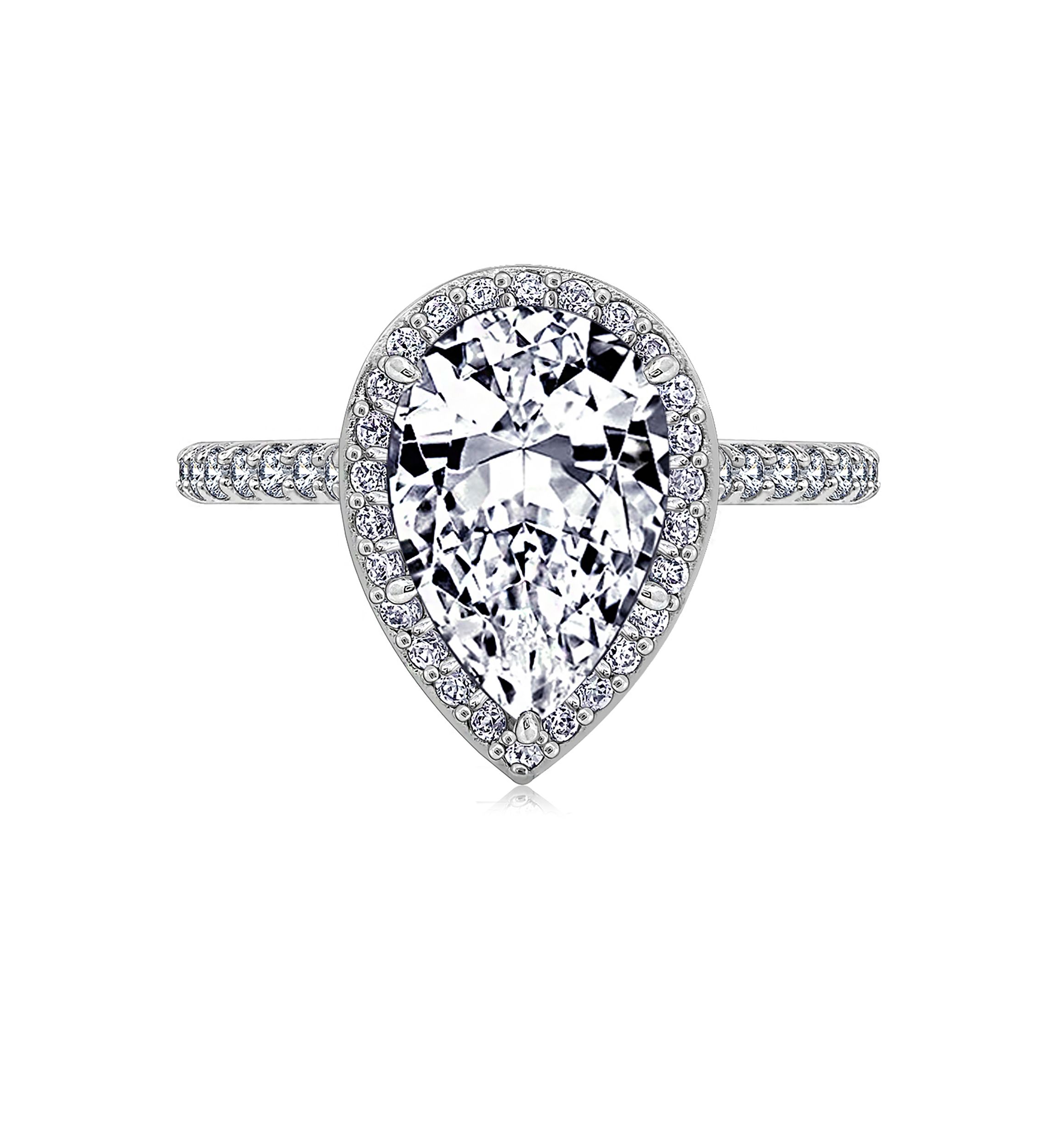 100 Facet Pear Cut 3.4 ct. t.w. Cubic Zirconia Halo Ring