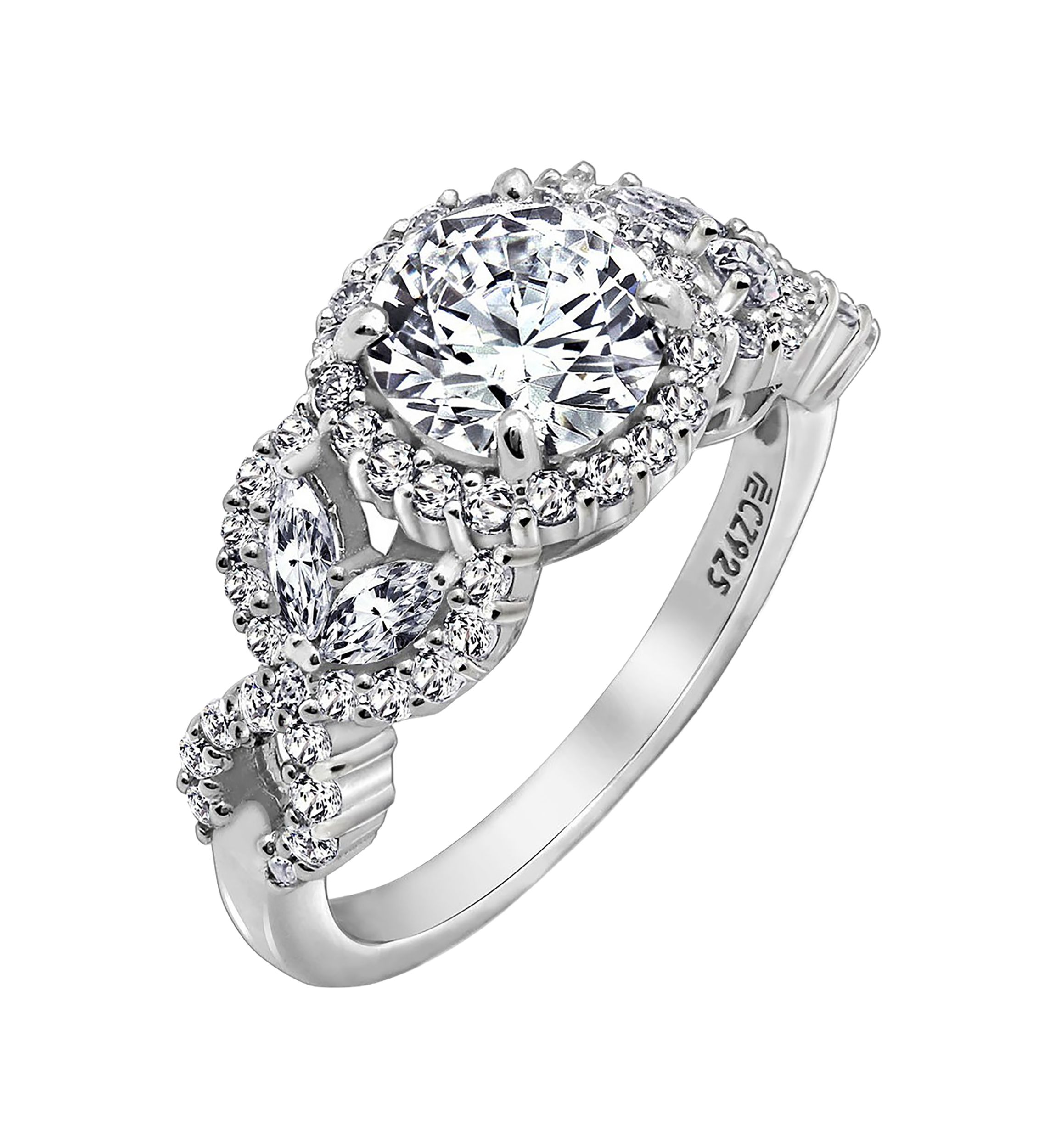 Round & Marquise Cut Cubic Zirconia Halo Ring