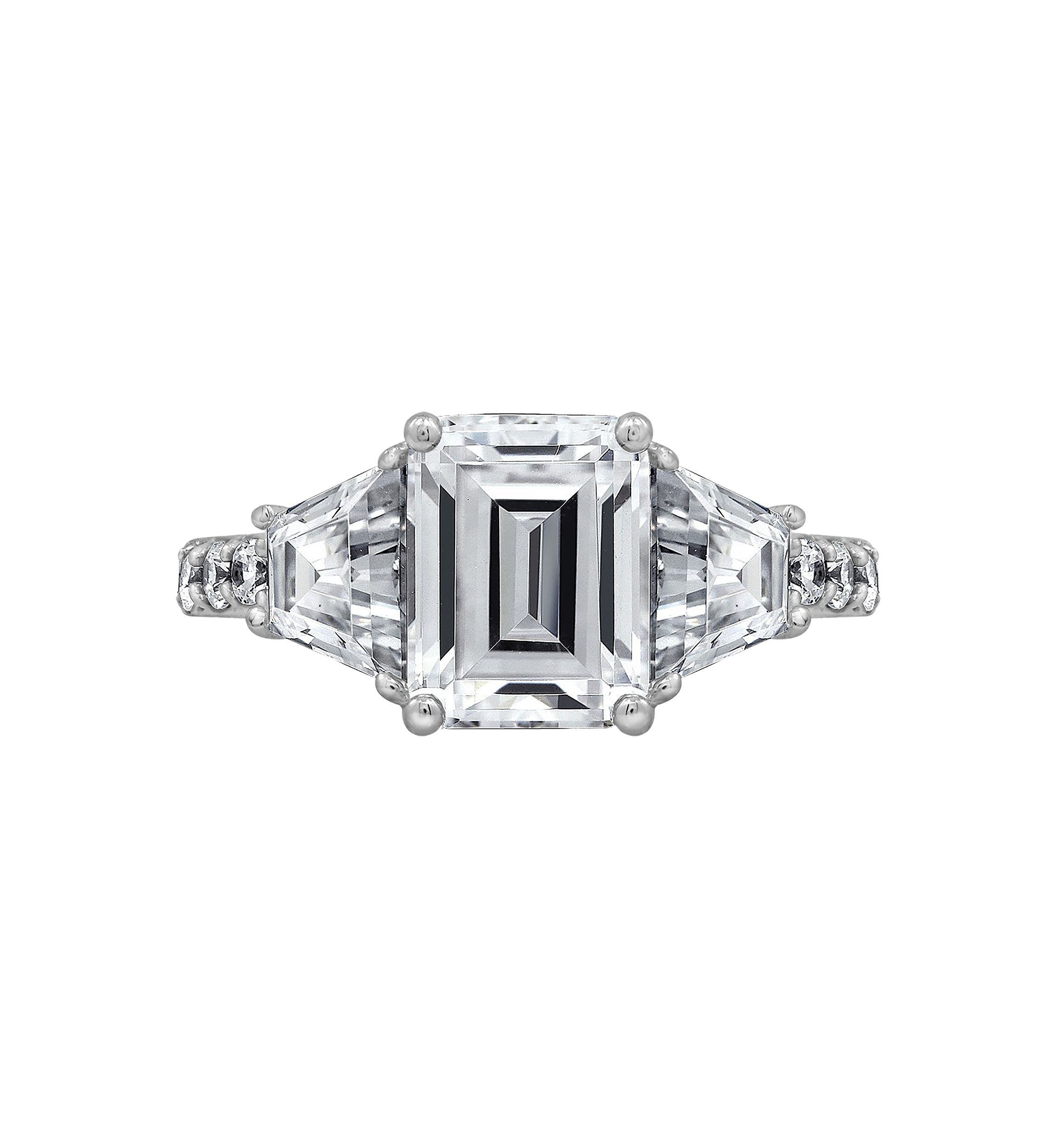 Sterling Silver Cubic Zirconia Emerald & Trapeze Cut Ring