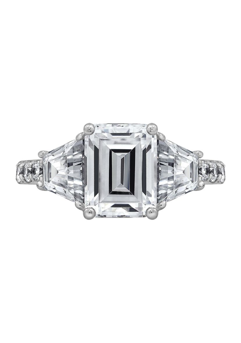 Sterling Silver Cubic Zirconia Emerald & Trapeze Cut Ring