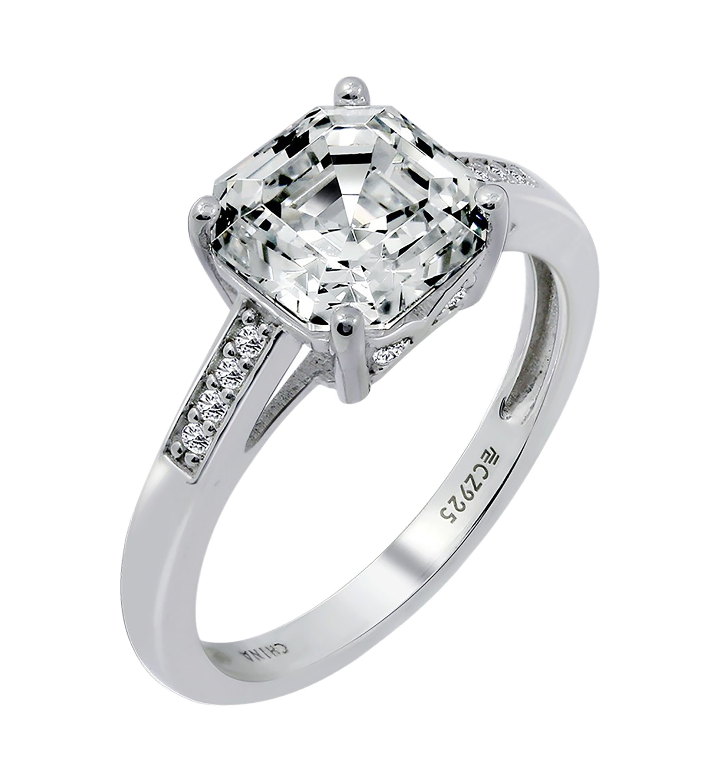 Asscher Cut Cubic Zirconia Solitare Band Ring