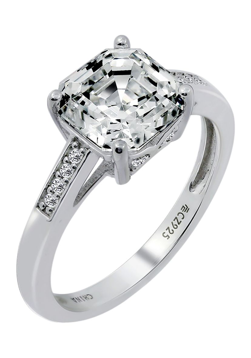 Asscher Cut Cubic Zirconia Solitare Band Ring