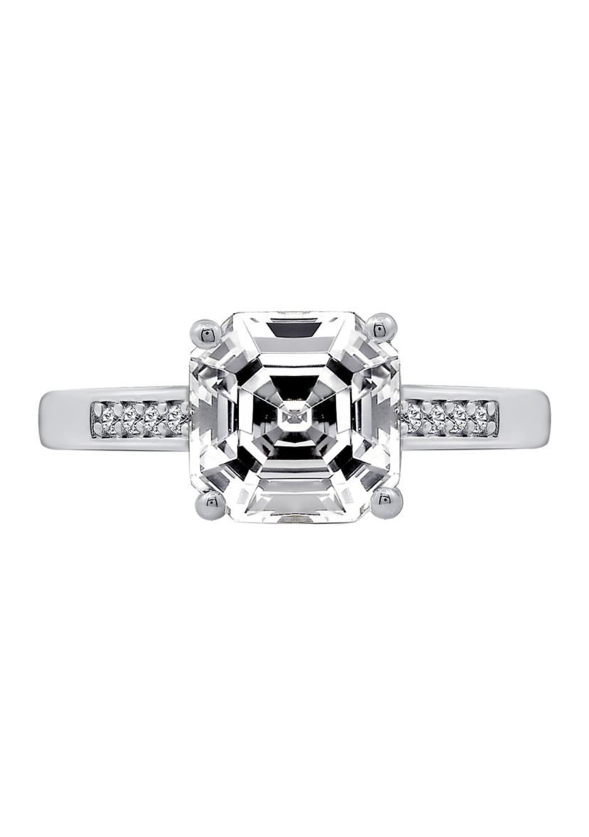 Asscher Cut Cubic Zirconia Solitare Band Ring