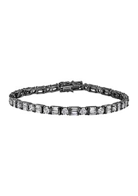 Diamonbliss Black Rhodium Plated Sterling Silver Mixed Cut Cubic Zirconia Tennis Bracelet