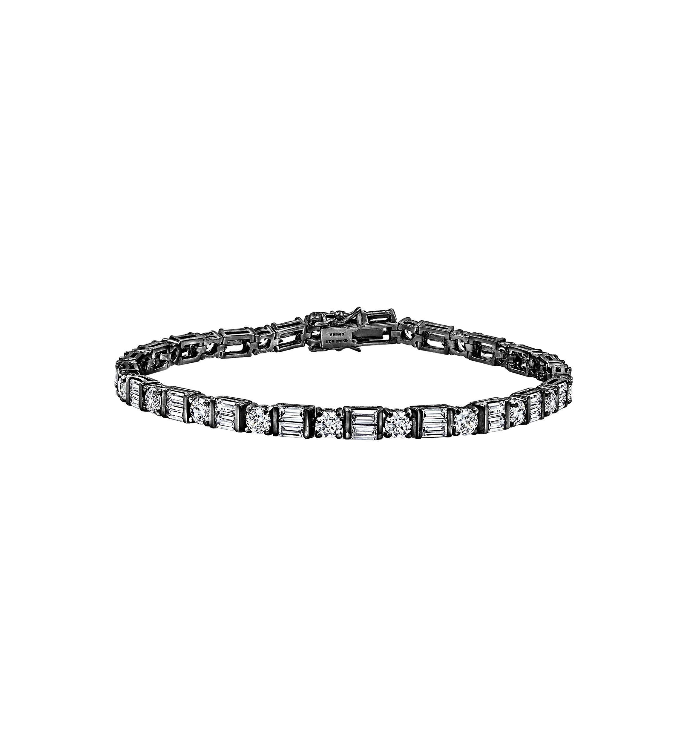 Black Rhodium Plated Sterling Silver Mixed Cut Cubic Zirconia Tennis Bracelet
