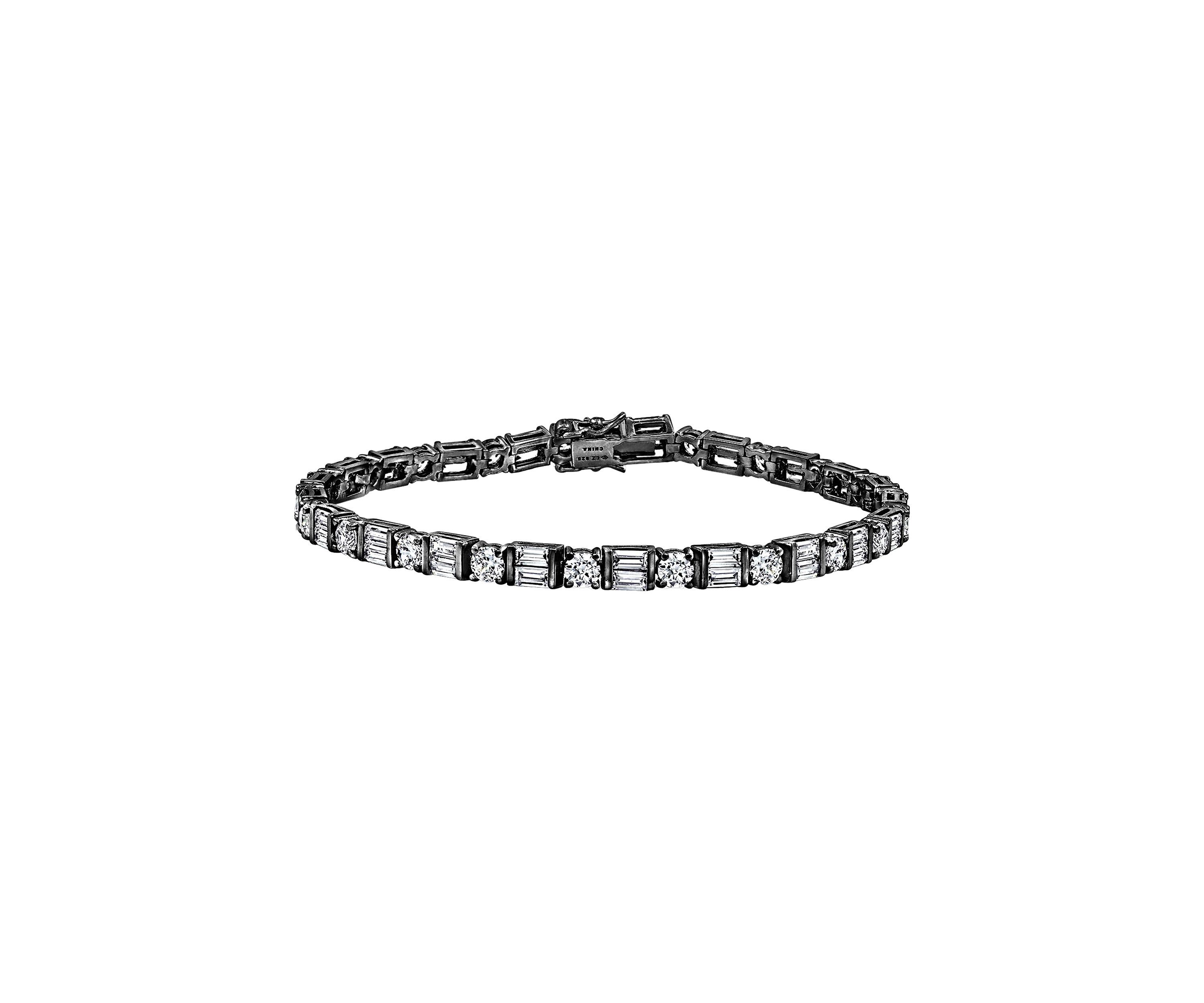 Black Rhodium Plated Sterling Silver Mixed Cut Cubic Zirconia Tennis Bracelet
