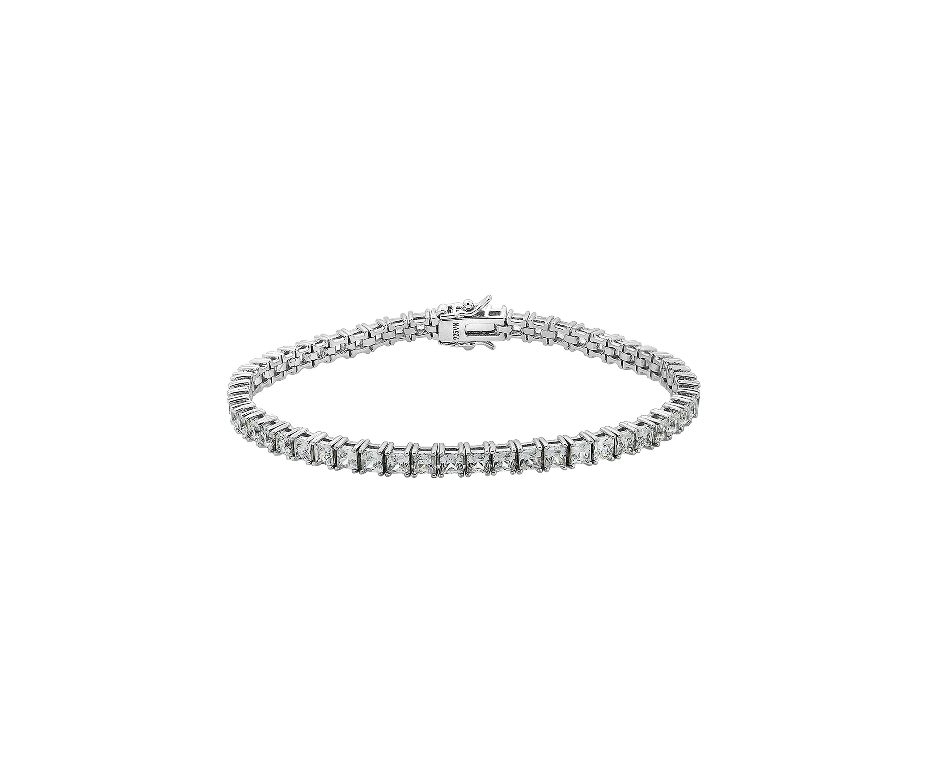 Rhodium Plated Sterling Silver 8.5 ct. t.w. Princess Cut Cubic Zirconia Tennis Bracelet