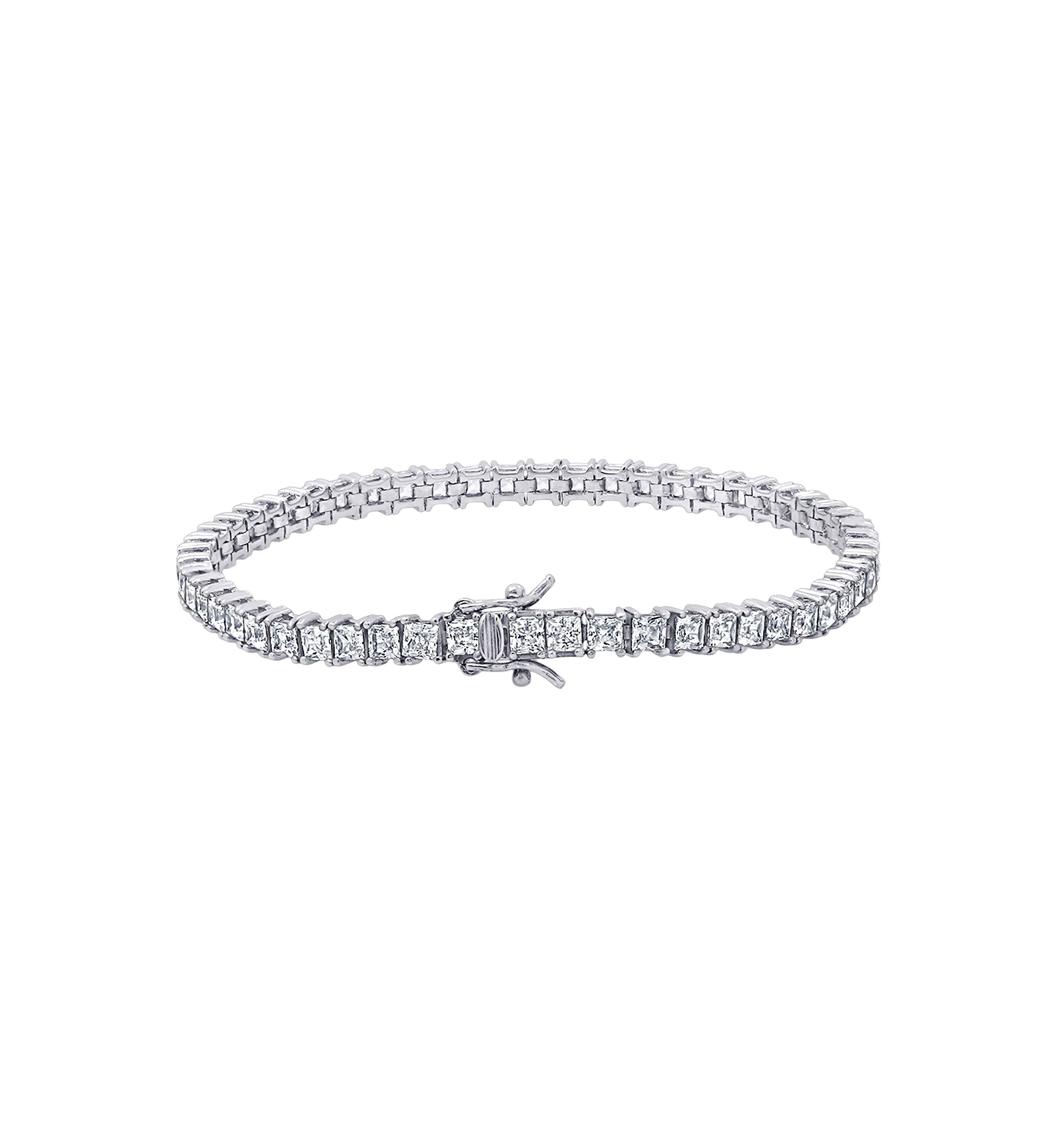 Rhodium Plated Sterling Silver 8.5 ct. t.w. Princess Cut Cubic Zirconia Tennis Bracelet