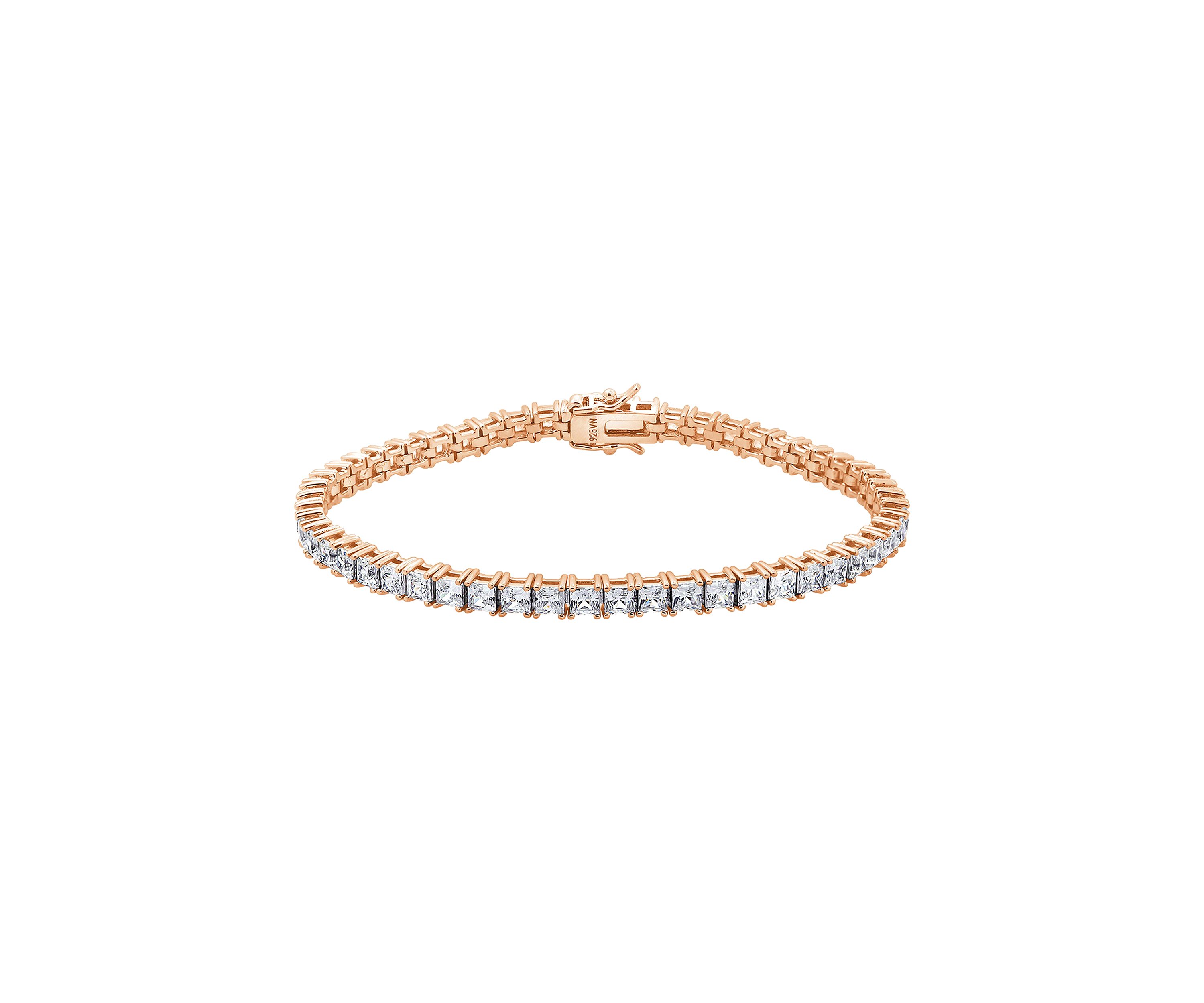 Rose Gold Plated Sterling Silver 8.5 ct. t.w. Princess Cut Cubic Zirconia Tennis Bracelet