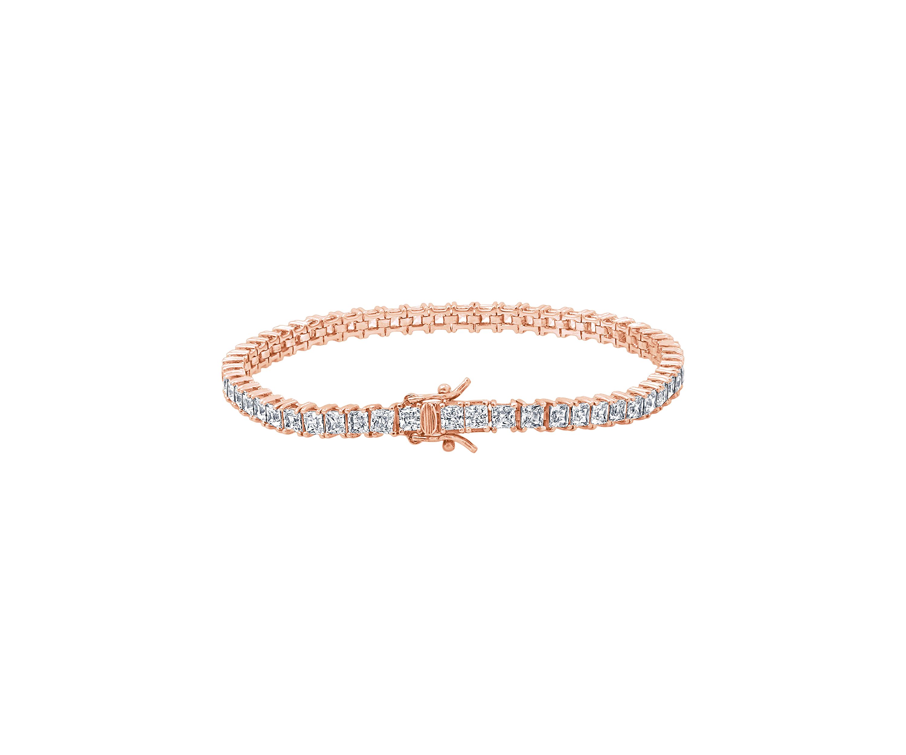 Rose Gold Plated Sterling Silver 8.5 ct. t.w. Princess Cut Cubic Zirconia Tennis Bracelet