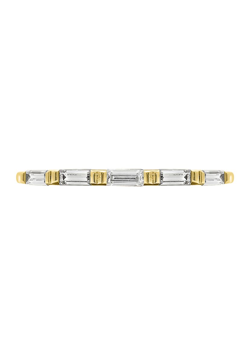 Yellow Gold Plated Sterling Silver Cubic Zirconia White Baguette Cut Wavy Stackable Ring
