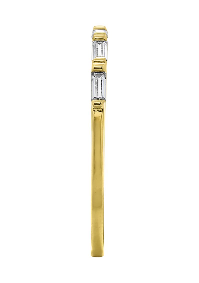 Yellow Gold Plated Sterling Silver Cubic Zirconia White Baguette Cut Wavy Stackable Ring