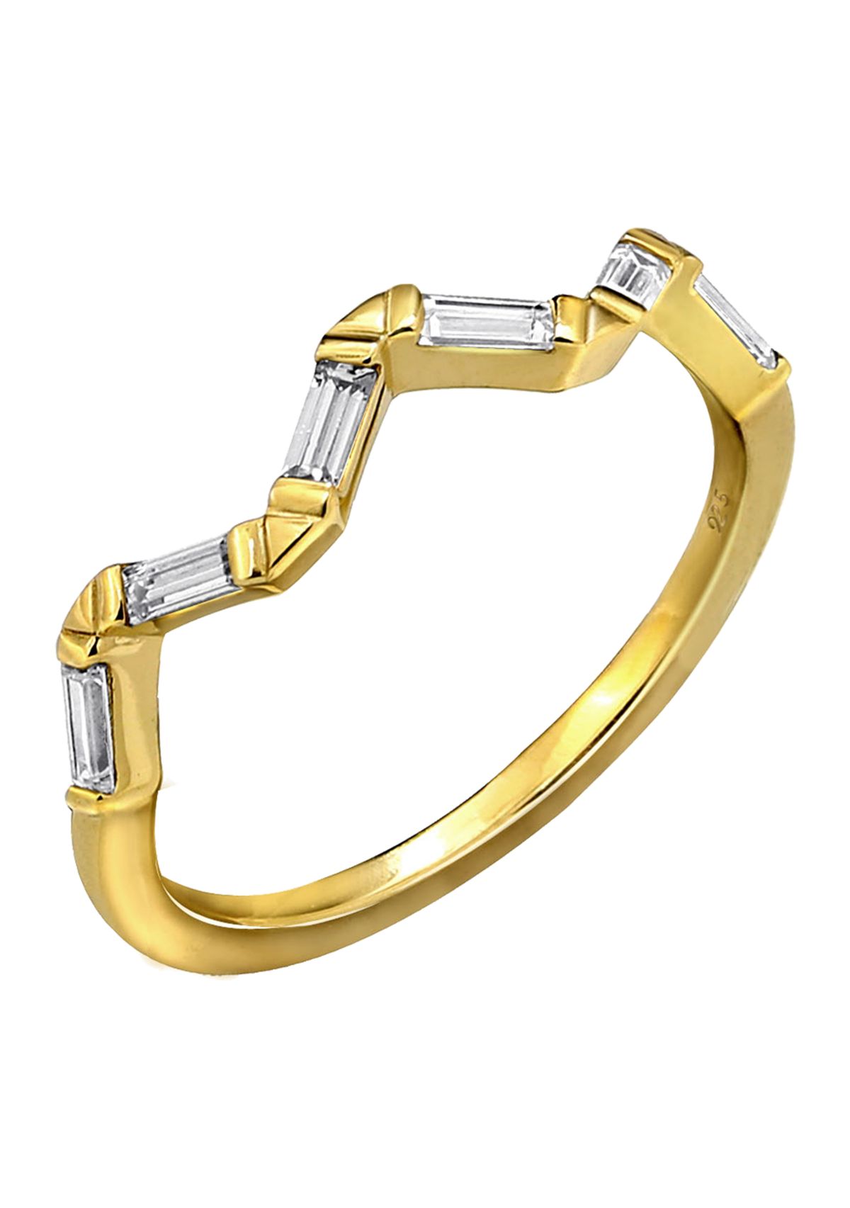 Yellow Gold Plated Sterling Silver Cubic Zirconia White Baguette Cut Stackable Ring