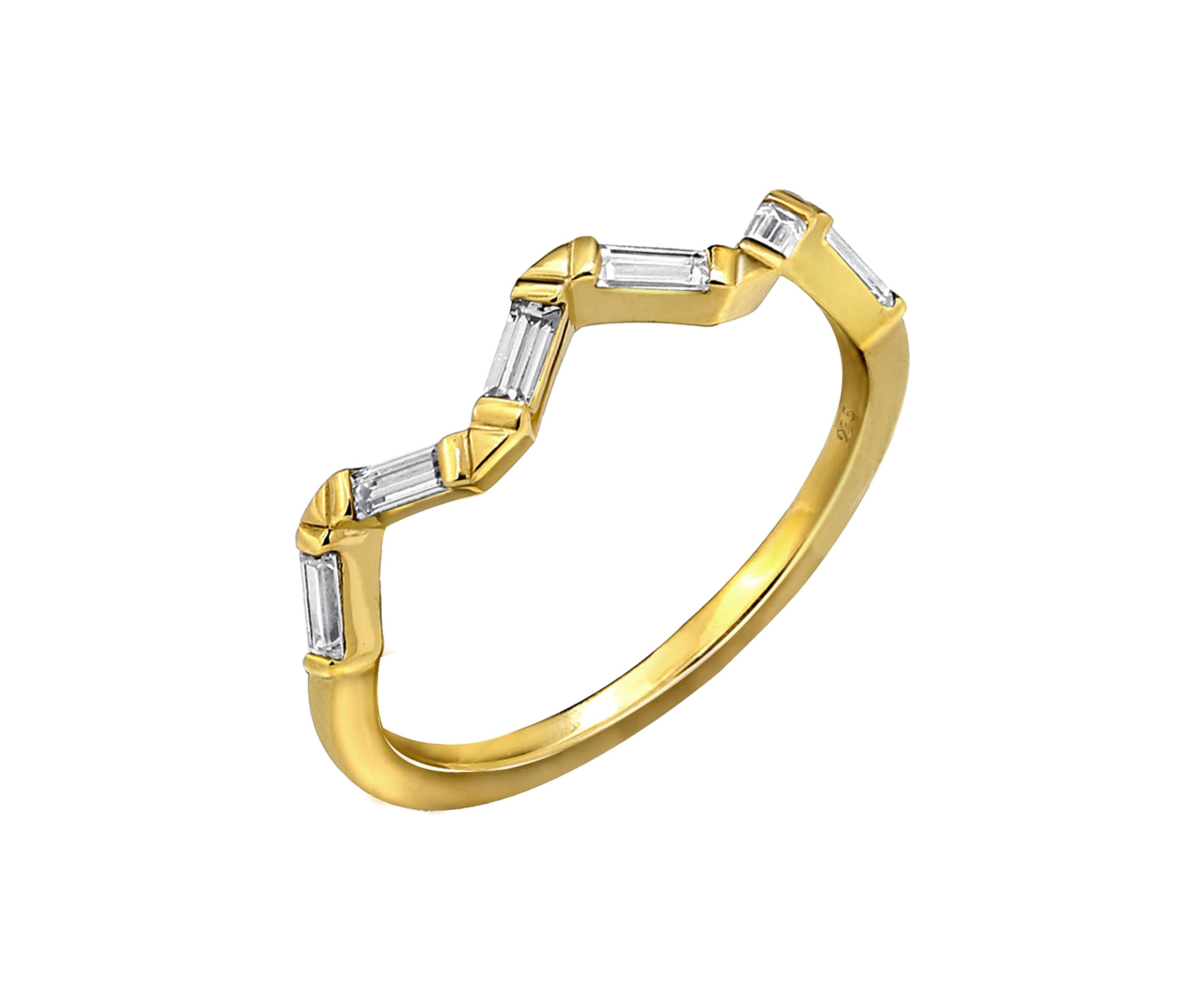 Yellow Gold Plated Sterling Silver Cubic Zirconia White Baguette Cut Stackable Ring
