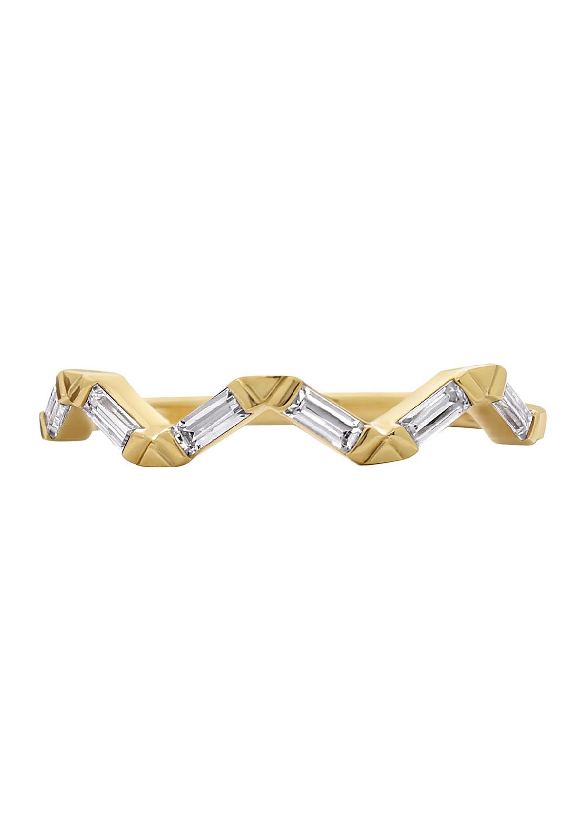 Yellow Gold Plated Sterling Silver Cubic Zirconia White Baguette Cut Stackable Ring