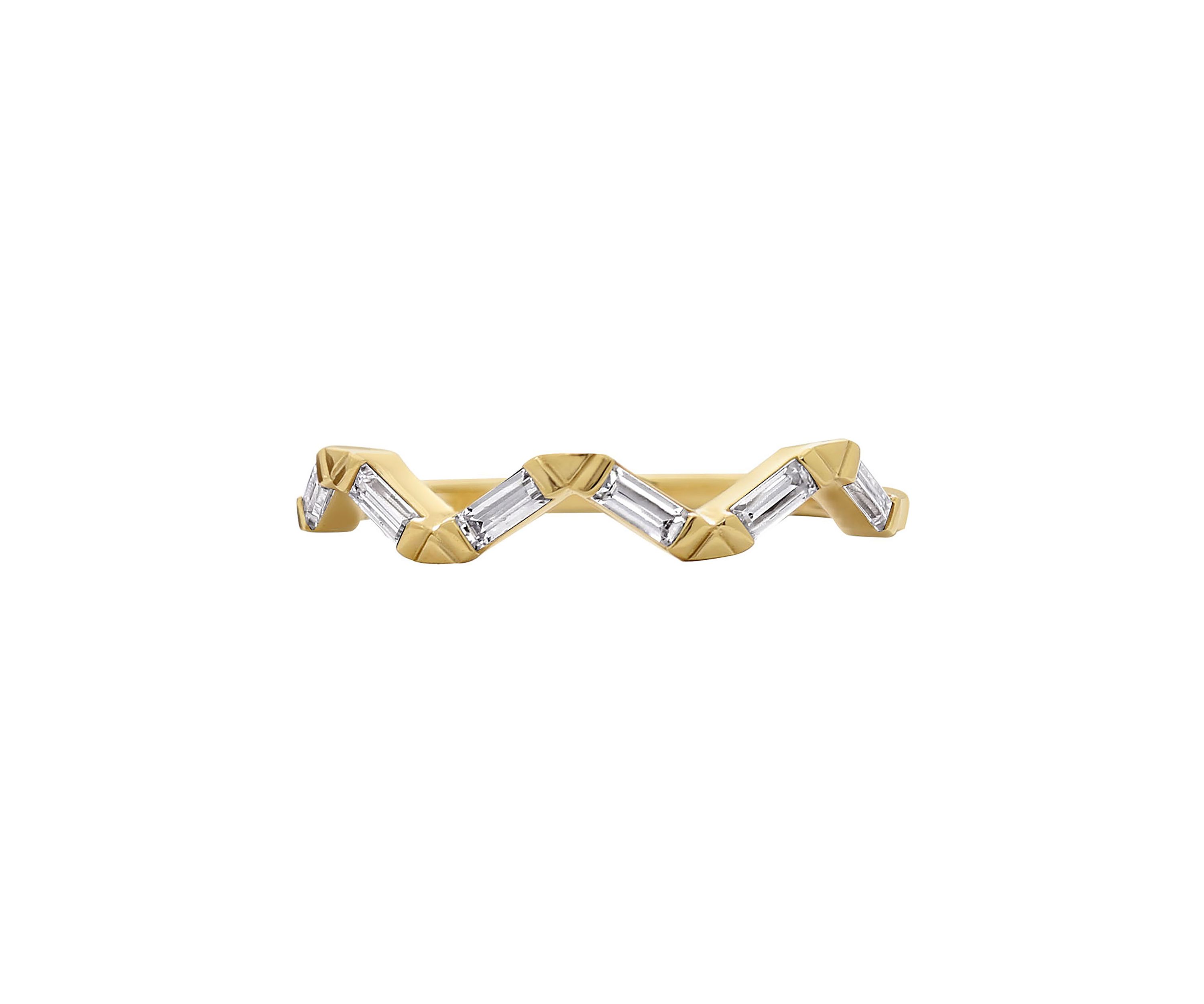 Yellow Gold Plated Sterling Silver Cubic Zirconia White Baguette Cut Stackable Ring